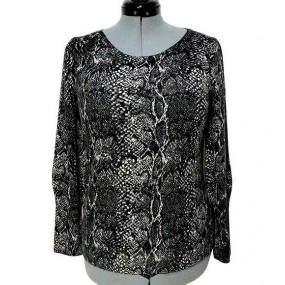 Talbots Puff Sleeve Merino Pullover Sweater Python snake Print Grey plus 2XP new - Picture 6 of 7